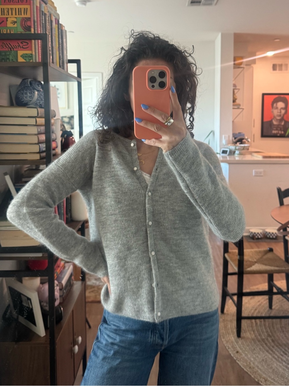 Sezane Heather Gray Button-Front Mohair Blend Cardigan
